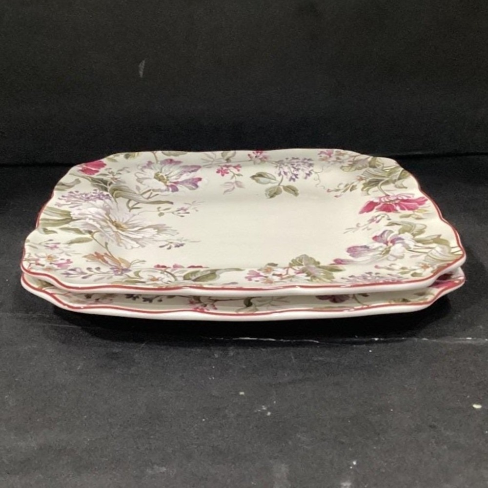 222 FIFTH Gisela 2 Square Dinner Plates All Over Pattern Floral * - Picture 12 of 13